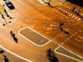 High angle view of bicycling on road