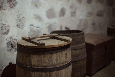 Stack of firewood on table in factory