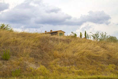 House on field against sky