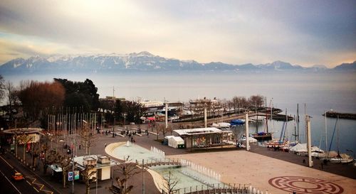 View of mountain range against cloudy sky