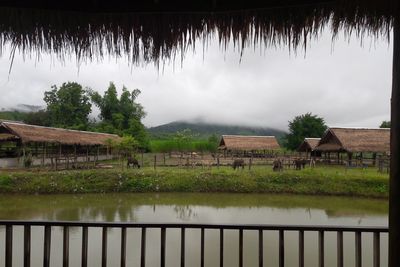 Scenic view of lake by building against sky