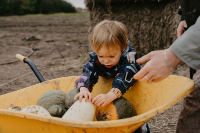 High angle view of cute baby