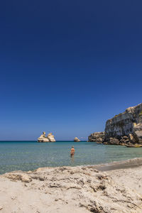 Scenic view of sea against clear blue sky