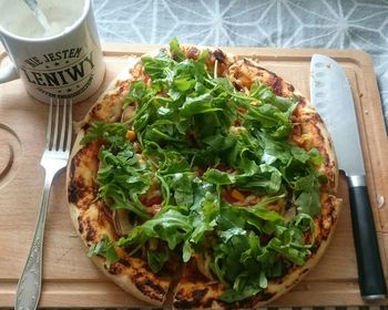 High angle view of salad in plate on table