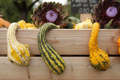 Close-up of vegetables on table at market stall