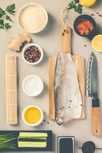 High angle view of food on table