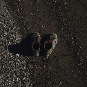 High angle view of shoes on sea shore