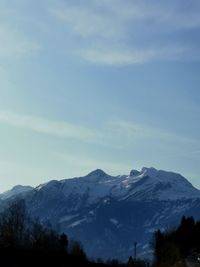 Scenic view of snowcapped mountains against sky