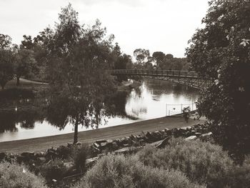 Bridge over river against sky