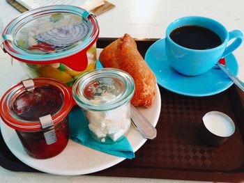 High angle view of coffee on table