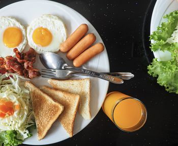 High angle view of breakfast on table