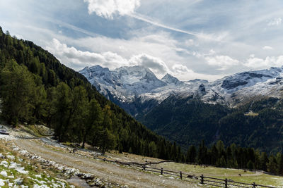 Scenic view of mountains against sky during winter