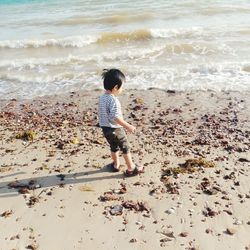 Rear view of boy on beach