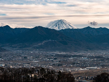 Scenic view of snowcapped mountains against sky