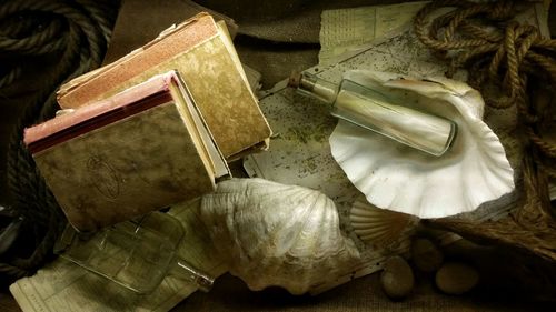 High angle view of bottles