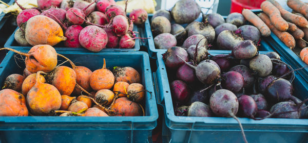 Various roots  for sale at market stall