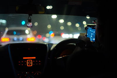 View of bus in car