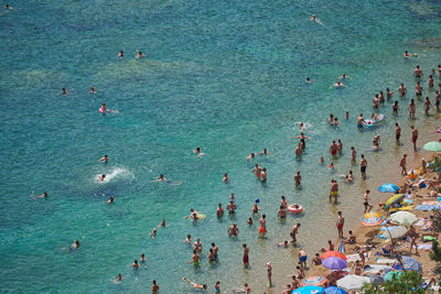 High angle view of people on beach