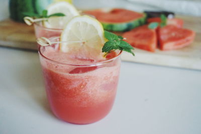 Close-up of cocktail in glass on table