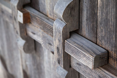 Close-up of lock of wooden door