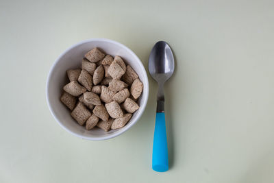 High angle view of breakfast on table