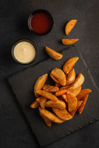 High angle view of food on table