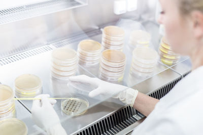 High angle view of doctor working in laboratory