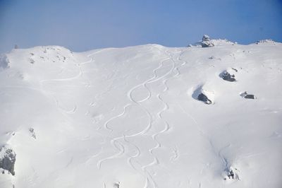 Scenic view of snow covered mountains