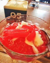 Close-up of ice cream on table