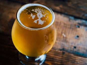 Close-up of beer in glass on table