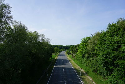 Road amidst trees against sky