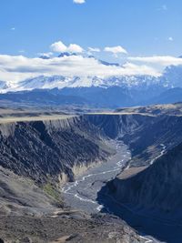 Scenic view of snowcapped mountains against sky