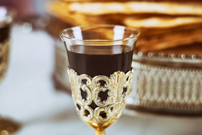 Close-up of coffee served on table