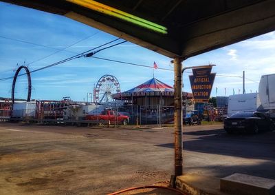 View of ferris wheel in city