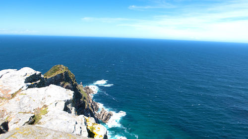 High angle view of rocks in sea against sky