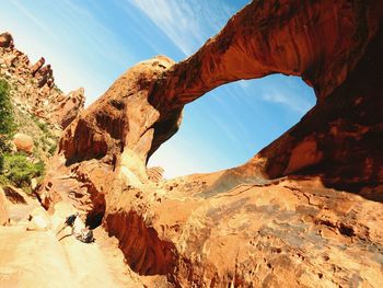 Low angle view of rock formations at arches national park