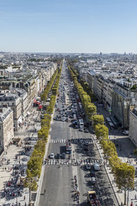Aerial view of the champs elysées in paris