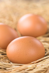 Close-up of eggs in basket