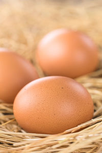 Close-up of eggs in basket