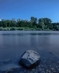 Scenic view of lake against clear sky