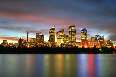 Illuminated city lit up at night