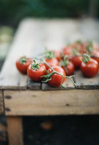 Close-up of tomatoes on cutting board