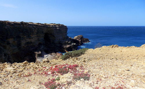 Scenic view of sea against clear sky