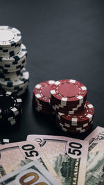 Close-up of coins on table