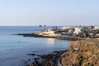 Scenic view of sea against clear sky