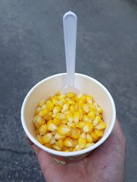 Close-up of hand holding bowl