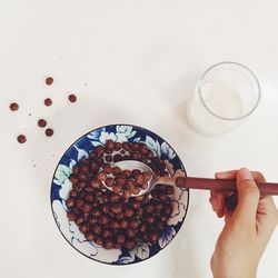 Directly above shot of man having breakfast