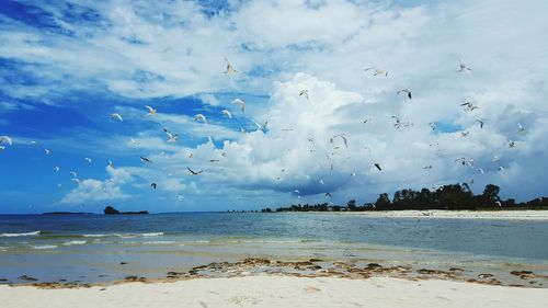 Scenic view of sea against cloudy sky