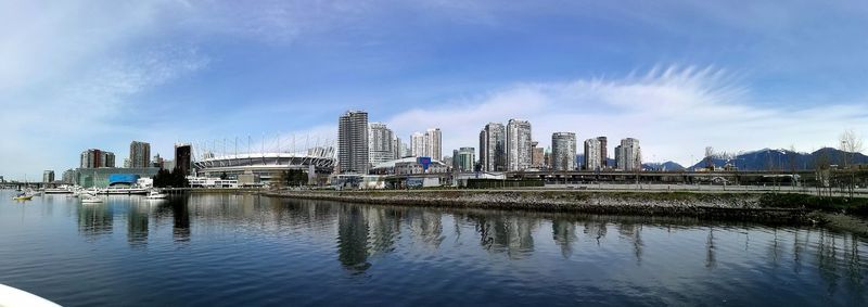 Panoramic view of city against cloudy sky