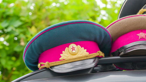Low section of person wearing hat